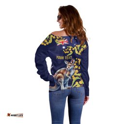 Blue Kangaroo and Golden Wattle Personalised Off Shoulder Sweater Happy Australia Day 6 January LT9