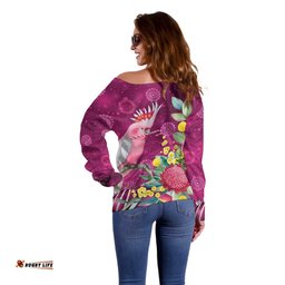 Australia Pink Cockatoo Christmas Off Shoulder Sweater Aussie Native Flowers Merry Xmas - Pink LT14