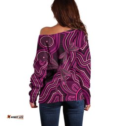 Australia Breast Cancer Awareness Off Shoulder Sweater Pink Dragonflies Aboriginal Art LT14