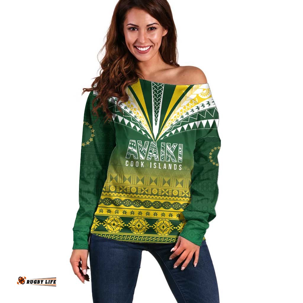 Cook Islands Rugby Custom Off Shoulder Sweater Kuki Avaiki LT7