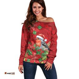 Australian Scarlet Robin Off Shoulder Sweater Aboriginal Inspired Christmas LT9