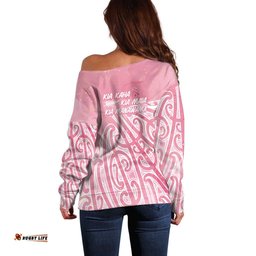 Breast Cancer Awareness Maori Off Shoulder Sweater Kia Kaha Kia Maia Kia Manawanui LT7