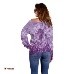 Australia Epilepsy Awareness Off Shoulder Sweater Seahorse Think Purple Ribbon Aboriginal LT14