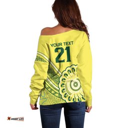 Custom Cricket Aussie Pride Off Shoulder Sweater Aboriginal Dot Art Cricket LT9