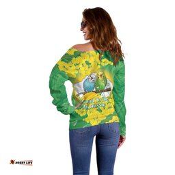 Budgerigar Australia Day Off Shoulder Sweater Proud To Be An Aussie Opal National Color LT14