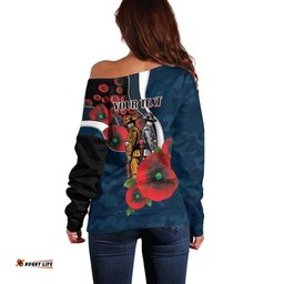 Carlton Blues ANZAC Personalised Off Shoulder Sweater Lest We Forget Poppy Camo LT9