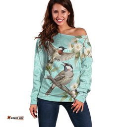 Australia Red Wattlebird Off Shoulder Sweater Eucalyptus Alba Indigenous Art LT14