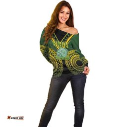 Custom Avaiki Cook Islands Rugby Off Shoulder Sweater Kuki Airani Tatau Black LT14