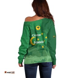 Australia Cocos Keeling Islands Off Shoulder Sweater Southern Cross Palm Tree Pattern LT14