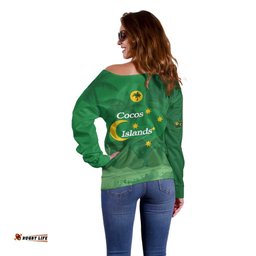 Australia Cocos Keeling Islands Off Shoulder Sweater Southern Cross Palm Tree Pattern LT14