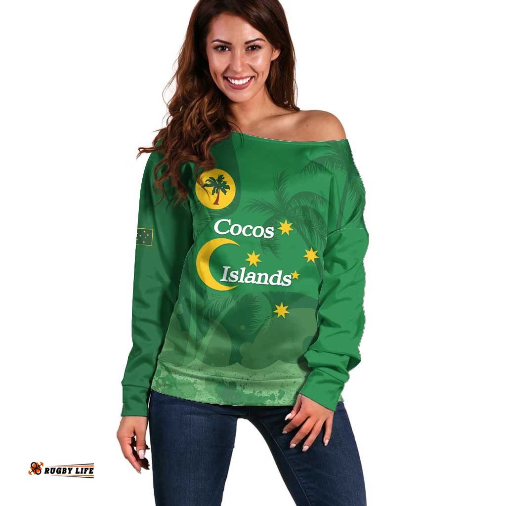 Australia Cocos Keeling Islands Off Shoulder Sweater Southern Cross Palm Tree Pattern LT14