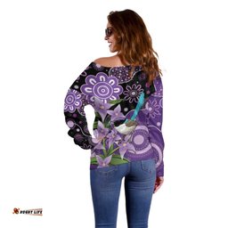 Australia Epilepsy Awareness Off Shoulder Sweater Purple-crowned Fairywren Boronia Aboriginal LT14