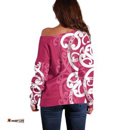 Breast Cancer Awareness Maori Off Shoulder Sweater Koru Kowhaiwhai LT7