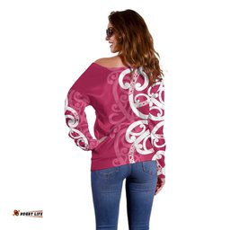 Breast Cancer Awareness Maori Off Shoulder Sweater Koru Kowhaiwhai LT7