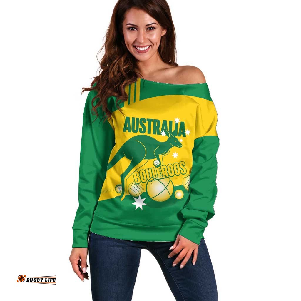 Custom Australia Petanque Off Shoulder Sweater Aussie Kangaroo Bouleroos National Color LT14