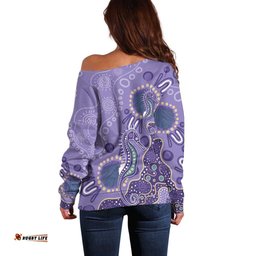 Australia Epilepsy Awareness Off Shoulder Sweater Aboriginal Purple Ribbon with Seahorse LT7