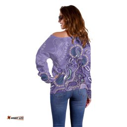 Australia Epilepsy Awareness Off Shoulder Sweater Aboriginal Purple Ribbon with Seahorse LT7