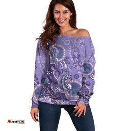 Australia Epilepsy Awareness Off Shoulder Sweater Aboriginal Purple Ribbon with Seahorse LT7