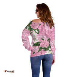 Australia Lilly Pilly Riberry Off Shoulder Sweater Aussie Native Flowers Indigenous Art LT14