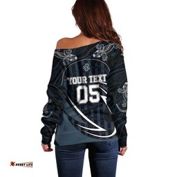 Custom Carlton Navy Off Shoulder Sweater Captain With Aboriginal Art DT05