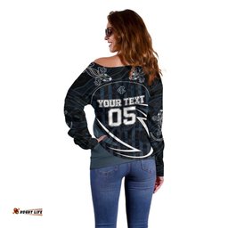 Custom Carlton Navy Off Shoulder Sweater Captain With Aboriginal Art DT05