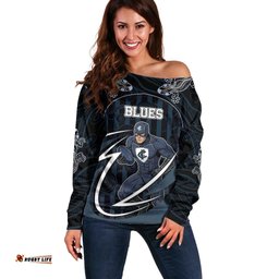 Custom Carlton Navy Off Shoulder Sweater Captain With Aboriginal Art DT05