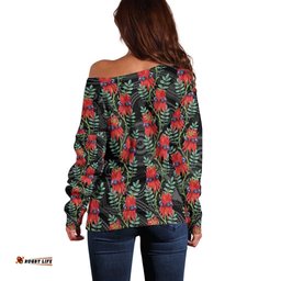 Australia Sturt's Desert Pea Off Shoulder Sweater Aussie Native Flowers Indigenous Art LT14
