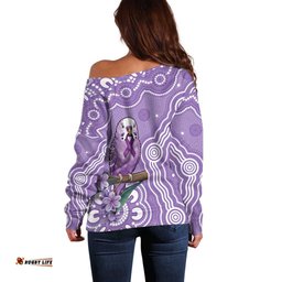 Australia Epilepsy Awareness Off Shoulder Sweater Purple Budgerigar Plumeria Aboriginal LT14