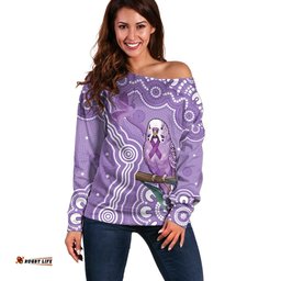 Australia Epilepsy Awareness Off Shoulder Sweater Purple Budgerigar Plumeria Aboriginal LT14