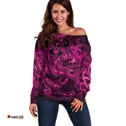 Aotearoa Maori Hei Tiki Off Shoulder Sweater Mawhero Kowhaiwhai Puhoro Motif LT9