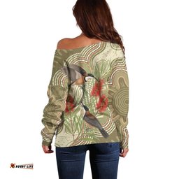 Australia Eastern Spinebill Off Shoulder Sweater Aussie Honeyeater Bottlebrush Indigenous Art LT14