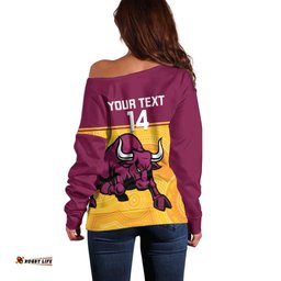 Custom Australia Queensland Cricket Off Shoulder Sweater Go Bulls - Aboriginal Art LT14