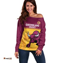 Custom Australia Queensland Cricket Off Shoulder Sweater Go Bulls - Aboriginal Art LT14