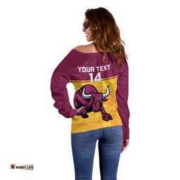 Custom Australia Queensland Cricket Off Shoulder Sweater Go Bulls - Aboriginal Art LT14
