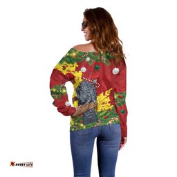 Australia Gang-gang Cockatoo Christmas Off Shoulder Sweater Callocephalon Fimbriatum Golden Wattle Red LT14