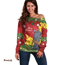 Australia Gang-gang Cockatoo Christmas Off Shoulder Sweater Callocephalon Fimbriatum Golden Wattle Red LT14