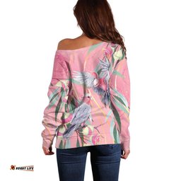 Australia Breast Cancer Awareness Off Shoulder Sweater Pink Galah with Eucalyptus Flowers LT7
