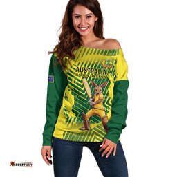 Custom Australia Cricket Off Shoulder Sweater Aussie Baggy Greens - Kangaroo Mascot Style LT14