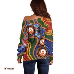 Australia NAIDOC Week 2026 Off Shoulder Sweater 50 Years of Deadly Dhari Snake Aboriginal Art LT14