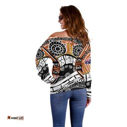 Australian Northern Territory Off Shoulder Sweater Aboriginal with Sturt's Desert Rose LT9