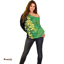 Australia Golden Wattle Off Shoulder Sweater Aussie Native Flowers Indigenous Art LT14