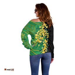 Australia Golden Wattle Off Shoulder Sweater Aussie Native Flowers Indigenous Art LT14