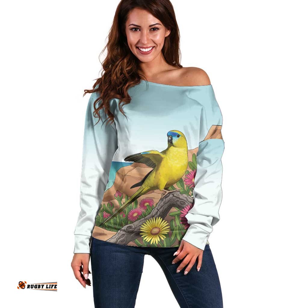 Australia Rock Parrot Off Shoulder Sweater Pigface Carpobrotus Rocky Island Vibes LT14