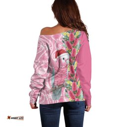 Australia Pink Galah Christmas Off Shoulder Sweater Falalalala Galalah Bottlebrush Aboriginal Art LT14