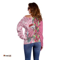 Australia Pink Galah Christmas Off Shoulder Sweater Falalalala Galalah Bottlebrush Aboriginal Art LT14