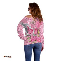 Australia Pink Galah Off Shoulder Sweater Rose-breasted Cockatoo Waratah Indigenous Art LT14