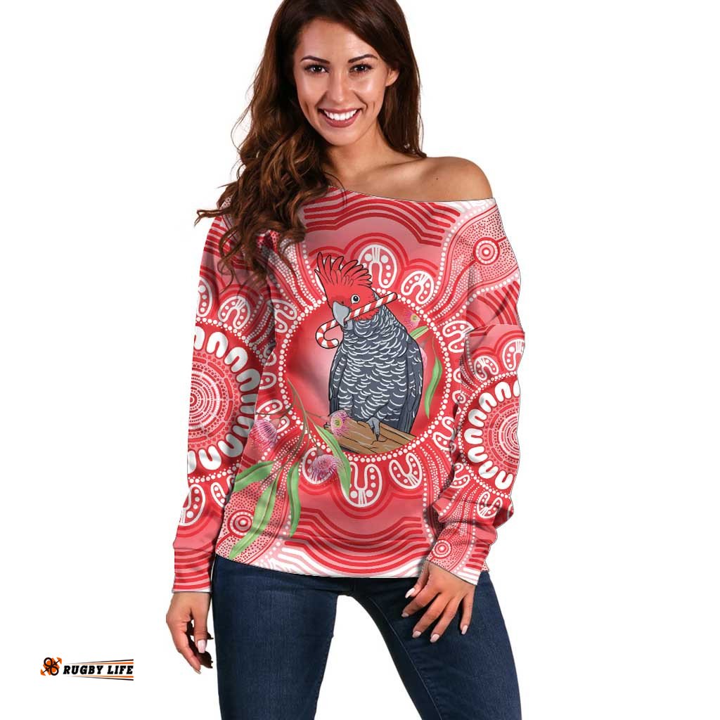 Australia Gang-gang Cockatoo Christmas Off Shoulder Sweater Eucalyptus Blossoms Aboriginal Merry Xmas LT14