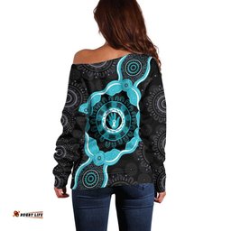 Australia Ovarian Cancer Awareness Off Shoulder Sweater Brave Strong Teal Ribbon Aboriginal Art LT14