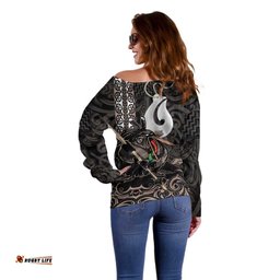 Aotearoa Hei Matau Off Shoulder Sweater Haka Kiwi Mix Maori Mangopare LT14
