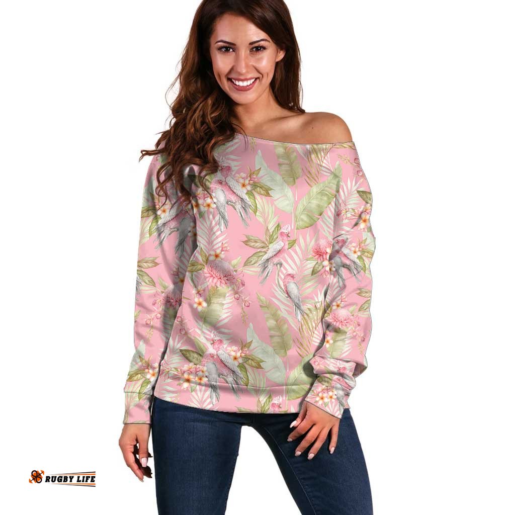 Australia Galah Cockatoo Off Shoulder Sweater Eolophus Soseicapilla Couple Seamless Style LT14